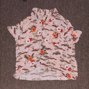 Pink and Orange Boxy Notched Collar Button Down Shirt Floral